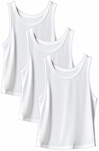 ZRWASKA® Paquete de 3 chalecos para niños, 100 % algodón, color blanco, sin mangas, lisos, chaleco ajustado para verano, uso diario, uniforme de regreso a la escuela, chaleco para niños y niñas, talla
