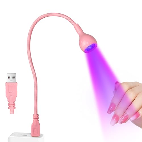 AORAEM UV LED Nail Lamp 3W Portable Duck Neck UV Nail Lamps Dryer Gel Polish Curing Light with Pink Gooseneck for Gel Nails Tips USB Plug Play Nails Salon and Home DIY