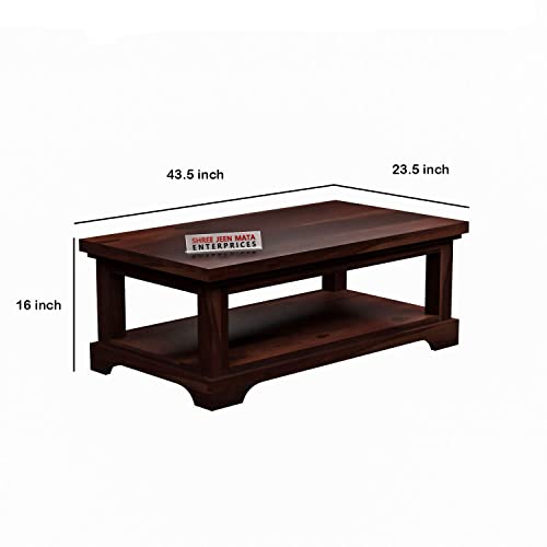 Image of Sheeshsam Wooden Center Table with Storage for Living Room - Solid Wood Coffee Table Tea Table Teapoy Center Peace for Home Sofa Center Table (Corte Walnut)