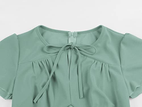 Wellwits Women's Ruched Bow Tie A Line Vintage Formal Work Dress3