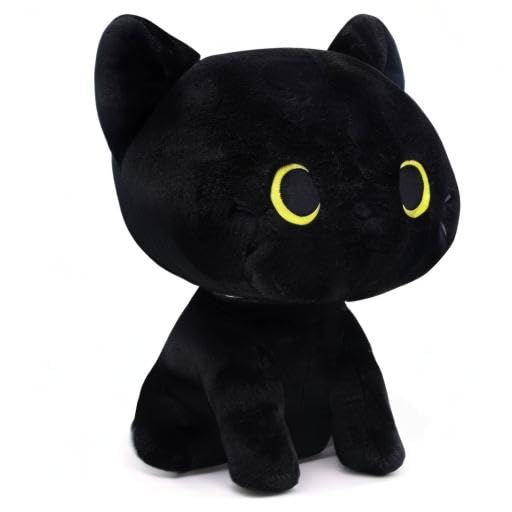 Yamepuia Schwarze Katze PlüSchtier,22CM Kawaii Katze Kuscheltier,Niedliche Cartoon Schwarze Katzen Kuscheltier Geschenke füR Kinder Jungen & MäDchen