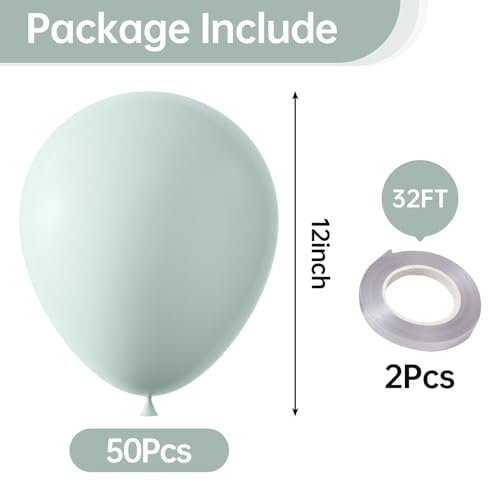 Image of KALOR 12 Inch Pastel Green Balloons, 50 Pcs Latex Helium Macaron Balloons for Kid's Birthday Party, Baby Shower, Wedding, Graduate Party Decorations
