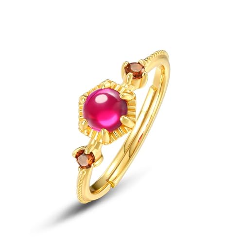 Bague géométrique en corindon rouge KnSam et argent 925 doré taille réglable