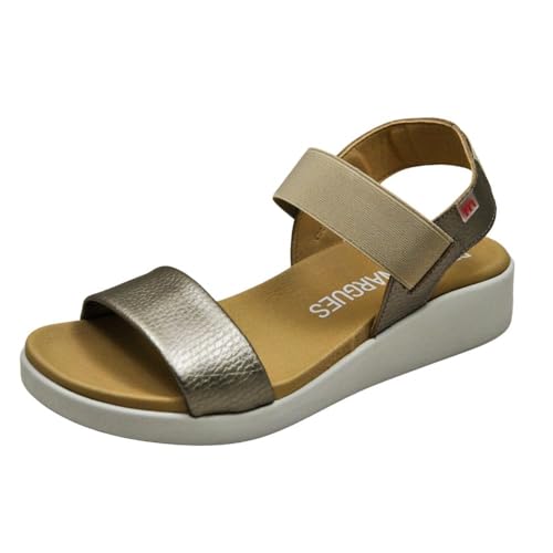PEPE MENARGUES - Sandalia de Piel Ligera y Flexible. Plantilla Acolchada. Modelo 10508 Color Metal/Beige Talla: 39