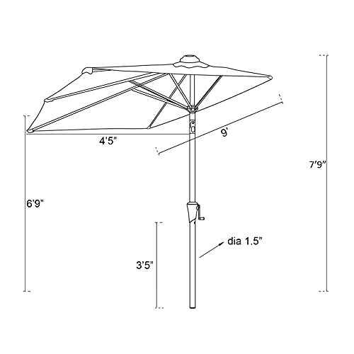 C-Hopetree 2.75m Half Garden Parasol Wall Market Umbrella for Outdoor Patio with Crank and Tilt