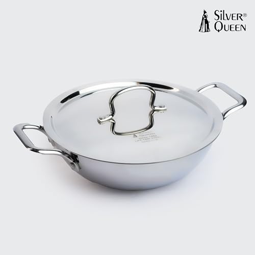 Image of Silver Queen Triply Stainless Steel Kadhai 26 cm (3.3 L) | Premium Triply Kadai for Cooking | Durable Stainless Steel Cookware | Induction & Gas Stove Compatible