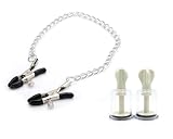 Nippelklemmen mit Verbindungskette, Legierung Nippelklemme mit 2 Nippelsauger,Edelstahl Nippelklemmen, für Frauen Sex Extreme SM Sexspielzeug, für Anfängerin