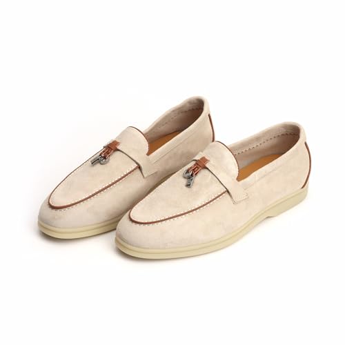 Image of XOBZJH Women's Leather Suede Loafers Flats - Slip-On Penny Loafers with Soft, Comfortable Driving & Dress Shoes for Casual Office Work All Day
