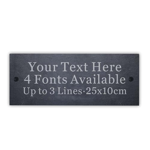 Slate House Signs Personalised Plaques Engraved Slate House Sign Outdoor Decoration Personalised Signs for Outside Welcome Sign with Wall Fixings 25x10cm (Design 3)