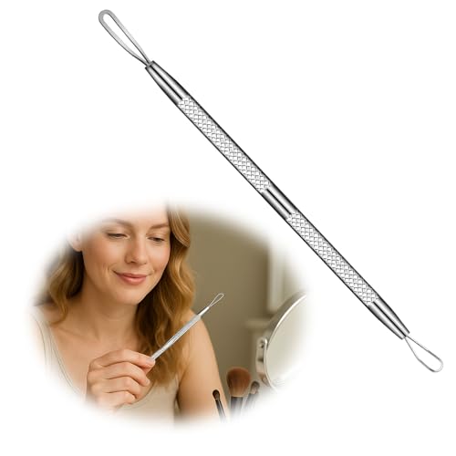 wilcractk Extractor de puntos negros y espinillas con pinzas de acero inoxidable, quita granos y blackhead remover, color plateado, ideal para nariz y cuidado facial diario