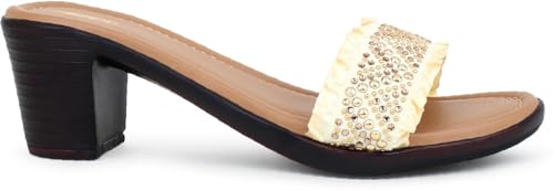 Image of Action Women's Knitted Mule Sandals| Block Heel 10cm| Peep-Toe Design Beige