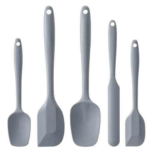 Silicone Spatula Set, 5 Piece Food Grade Rubber Spatulas for Baking, Cooking, and Mixing High Heat Resistant Non Stick Dishwasher Safe BPA-Free (GREY)