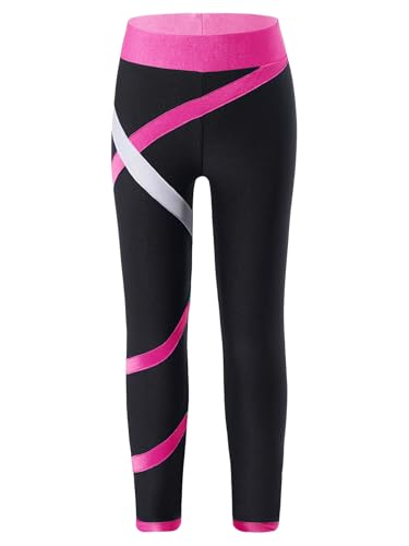 Alvivi - Alvivi Enfant Fille Leggings De Sport Patinage Pantalon De Danse Yoga Jogging Fitness Bas Survêtement Elastique 5-14 Ans Rose Vif 9-10 Ans