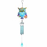 YYC 1Pcs 3D Owl Wind Chimes Patio Indoor Outdoor Wind Bells Home Decor (Blue)