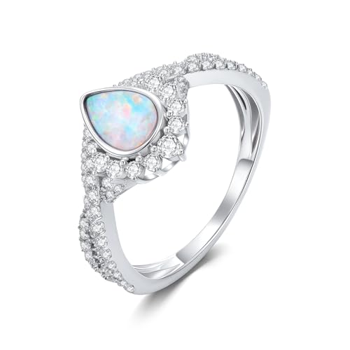 1 Carat (ctw) Pear Shaped Opal Engagement Rings for Women 925 Sterling Silver Infinity Genuine Opal Rings with 5A Cubic Zirconia for Wedding Anniversary2