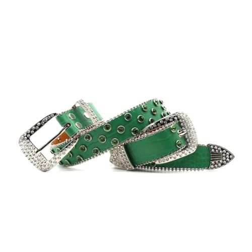 Ceinture strass vert crocodile avec perles ornementales pour sublimer vos pantalons