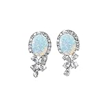 Pendientes Ópalo para Mujeres, Plata Halo Floral Pendientes Opalita, Iridescente Imitación Ópalo Blanco Cristal Gota Joyería, Racimo Nupcial Boda Regalo Dainty