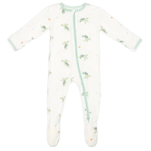 Bamboo Little Turtle Soft Baby Footie Pajamas, Baby Clothes, Newborn Sleepers, 95% Viscose and 5% Spandex, 0-3 Months