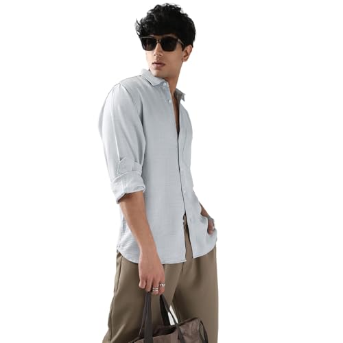 Image of Urbano Fashion Men's Linen Blend Full Sleeve Relaxed Fit Casual Solid Shirt