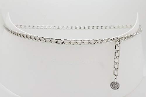 TFJ Women Skinny Belt Hip High Waist Metal Chain Link Ethnic Coin Charm M L XL Silver2