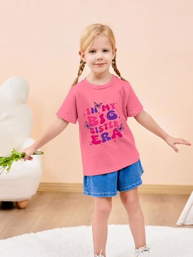 Image of Funnycokid Big Sister Shirts for Girls 4T 3T T-Shirt Pink Size 4 Pregnancy Announcement Toddler Promoted to Short Sleeve Butterflies Gifts