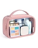 BAGSMART Clear Makeup Bag - TSA Approved Toiletry Bag with Handle Large Opening, Water-Resistant Durable PVC Clear Toiletry Bags for Traveling Travel Essentials (Pink)