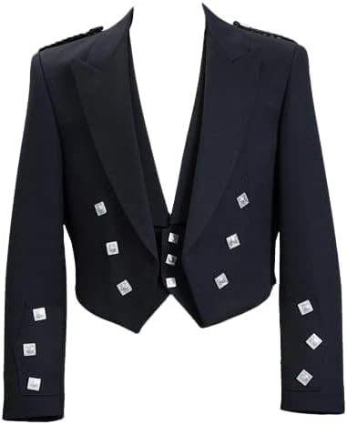 Scottish Black Prince Charlie Kilt Jacket With Waistcoat Vest Argyle Kilt Jacket