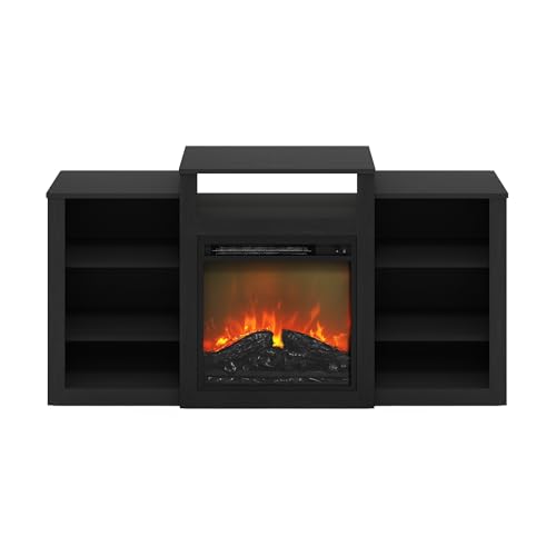 Image of Furinno Jensen TV Stand with Fireplace, Entertainment Center, TV Console for TV up to 55 Inch with Fireplace, for Living Room, Bedroom, Dark Americano