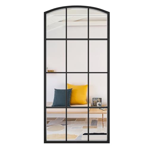 GIFTTROVE Arched Window Mirror, Arch Windowpane Mirror, Matte Black Window Pane Mirrors, Grid Frame Decorative Wall Mirrors for Living Room, Entryway, 24