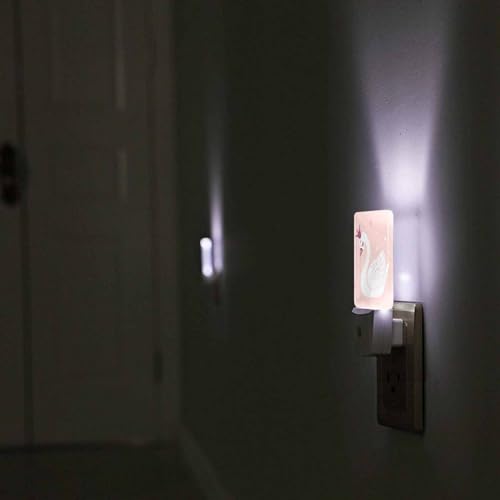 Image of LED Night Light,Cute Princess Swan Cartoon LED Night Light Plug into Wall with Dusk to Dawn Light Sensor White Energy Efficient Nightlight for Bedroom Bathroom Hallway Living Room Kitchen