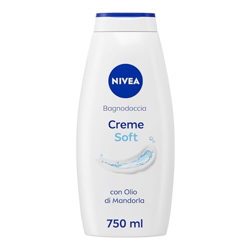 NIVEA Bain de douche crème douce 750 ml - Crème nettoyante et hydratante - Enrichie en huile d'amande, vitamines C, E et huiles nourrissantes au parfum délicat