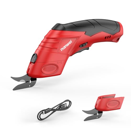 NANWEI 電動ハサミ 電動カッター 布/ソフトレザー/カーペット/ダンボールカッター 4.2V電動マルチカッター コードレス 裁ちばさみ 布切り 2個ブレード 2000mAh Type-C充電式 (赤-2種類ブレード)