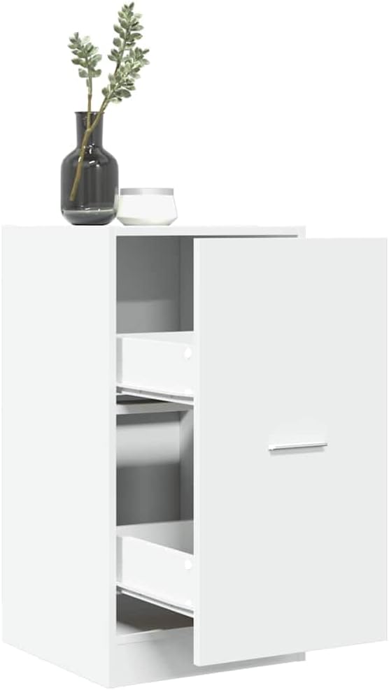 Modern Apothecary Cabinet in White Engineered Wood with Ample Storage and Sleek Design for Living Room Kitchen Office Organization