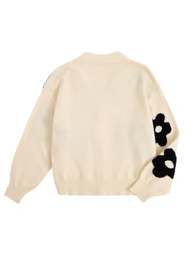 Image of GORGLITTER Women's Floral Button Down Knit Cardigan Sweaters Flower Long Sleeve V Neck Cardigans White Small