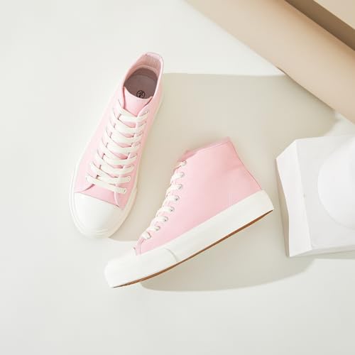 Image of Uoidru High Top Sneakers for Women Canvas Shoes White Canvas High Tops Women Casual Shoes Lace Up Fashion Sneakers