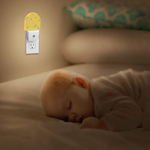 Image of Night Light,Yellow Beehive Bees Night Lights Plug Into Wall for Boys Girls,Lamp for Stairway /Hallway /Bedroom Sleep Friendly