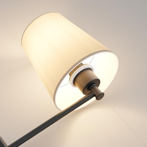 Image of Aipsun Black Wall Sconce Set of 2, Swing Arm Wall Lamps, Modern Bedroom Wall Sconce Fixtures with Fabric Lampshade for Reading Hallway Living Room(Exclude Bulb)