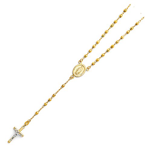 14k Yellow Gold 3mm Rosario/Rosary Necklace - 18