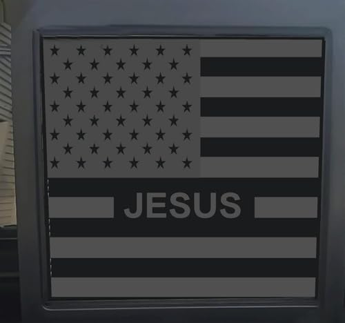 Image of for Chevy Colorado GMC Canyon 2015-2026 Rear Middle Window Jesus American Flag Decal, Matte Black Vinyl USA God Bless Sticker for Colorado Canyon Truck Back Glass