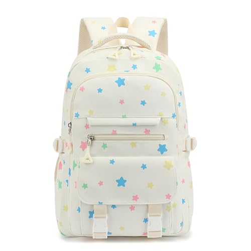 Image of Kids School Backpack for Girls 5-12 Kawaii Travel Star Bookbag,Beige Star