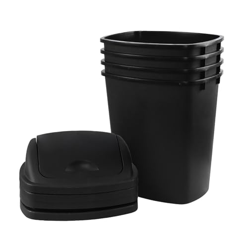 Set de 4 canecas de basura de plástico de 6 galones con tapa basculante, negro miniatura 7