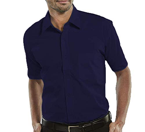 Camisa Social Manga Curta 100% Microfibra Masculina Azul Marinho Escuro