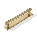 khtumeware 5 Pack 5 inch (128 mm) Center to Center Brushed Gold Cabinet Pull Backplate with Base Plate Zinc Solid Brushed Brass Kitchen Cabinet Handles Drawer Pulls Cabinet Hardware
