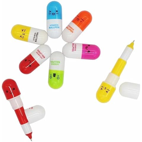SWTOOL 40pcs Vitamin Pill Ballpoint Pen Cute Cartoon Retractable Ball Pen Smiling Face Ball Pen For Kids (Random Color) Cover