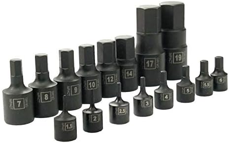 Miniatura 4 de Cal-Hawk AISHB16M 16 PC hexagonal métrico Allen Master Impact Socket Bit Set CR-MO Acero 1/4 3/8 1/2 Dr