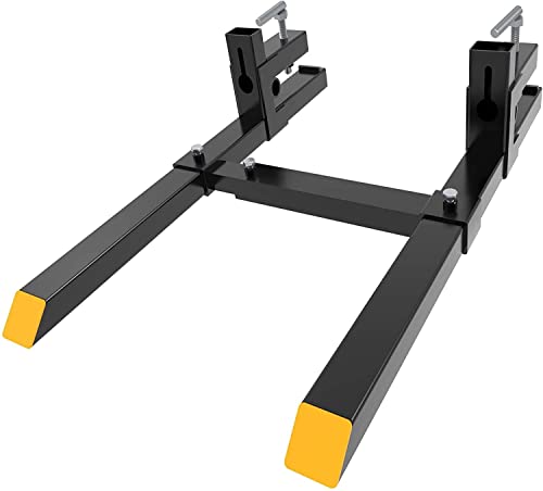 4000lbs Clamp on Pallet Forks 60" Heavy Duty Pallet Forks with Adjustable Stabilizer Bar for Loader Bucket Skidsteer Tractor