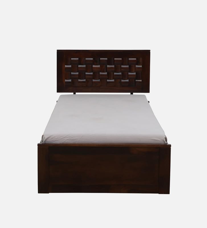 Image of Solid Sheesham Wood Woodora Single Bed with Box Storage | Wooden Single Bed Cot Palang Furniture for Bedroom Living Room Home and Hotel (Provincial Teak Finish)
