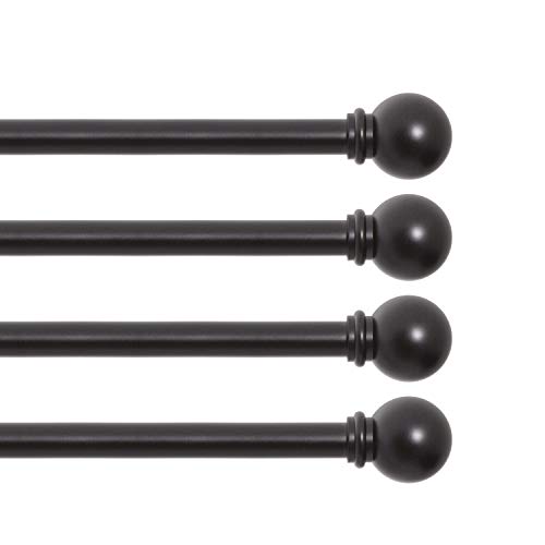 Kenney Chelsea Standard Decorative Window Curtain Rod, 28-48", Black, 4 Pack