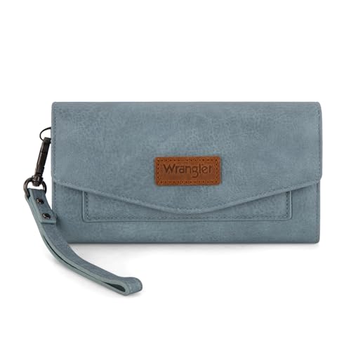 Image of Montana West X Wrangler Womens Wallet Large Card Cases & Money Organizers for Ladies Female Zipper Wallet Wristlet with Coin Purse and Wrist Strap