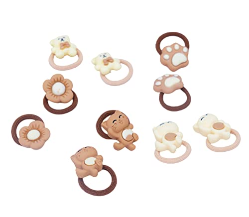 Gerulyss 10 Pcs Coffee Hair Elastic Ties Cartoon Flower Beige Hair Scrunchies Coffee Color Bear Paw Ponytail Holder Hair Tie Cute Bear Hair Band Happy Cat Hair Rope Cute Hair Accessories #TOP2
